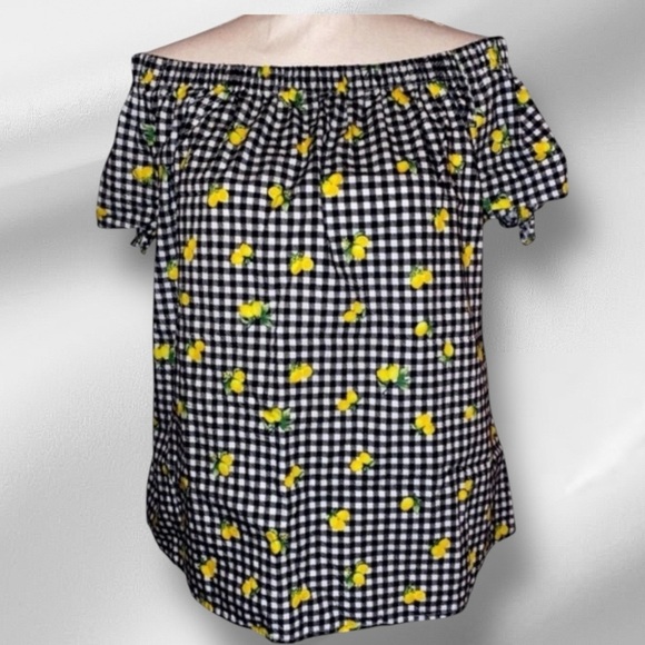 Ladies Chloe + Rene Brand Gingham Patterned BLK WHT Blouse w/Lemon Details SZ XL - Picture 1 of 5